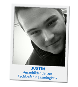 Justin ist Auszubildender zur Fachkraft für Lagerlogistik Justin, Auszubildender zur Fachkraft für Lagerlogistik, stellt sich vor.